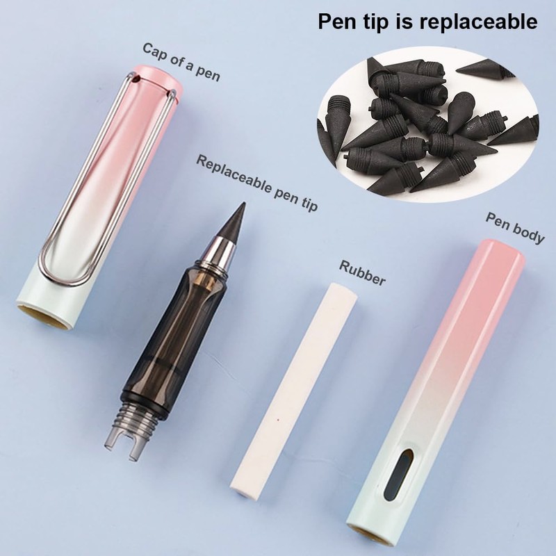 JUHNEED 8 Pcs Eternal Pencils Infinity Pencils with Eraser Gradient