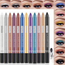 Petansy Professional Makeup Eye Pencil Set, 12 Pieces Coloured Eyeshadow Stick and Eyeliner Pencil, Durable, Waterproof, Glitter, Pearlescent Eyeshadow, Makeup Gift for Women