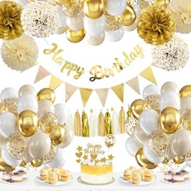 Geburtstagsdeko Gold Beige,12" Beige Gold Luftballons Geburtstag Party Deko Set mit Happy Birthday Banner ,Konfetti Ballons Deko Geburtstag Frau Mann Party Ballons für Geburtstagsdeko Mädchen Baby