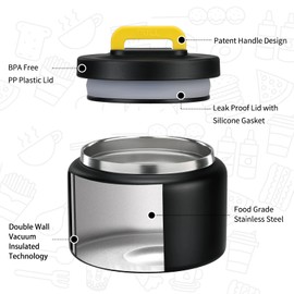 MAISON HUIS 8oz Soup Thermo Wide Mouth Vacuum Insulated Thermo Food Jar, Leak Proof Stainless Steel Food Thermo for Hot&Cold Food Kids Food Lunch Soup Container for School Travel（Black）