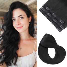 SEGOHAIR Clip in Hair Extensions Real Human Hair, 10inch 3Pcs Jet Black Hair Extensions Clip in 100% Remy Human Hair Double Weft Clip Hair Extension Seamless for Effortless Volume
