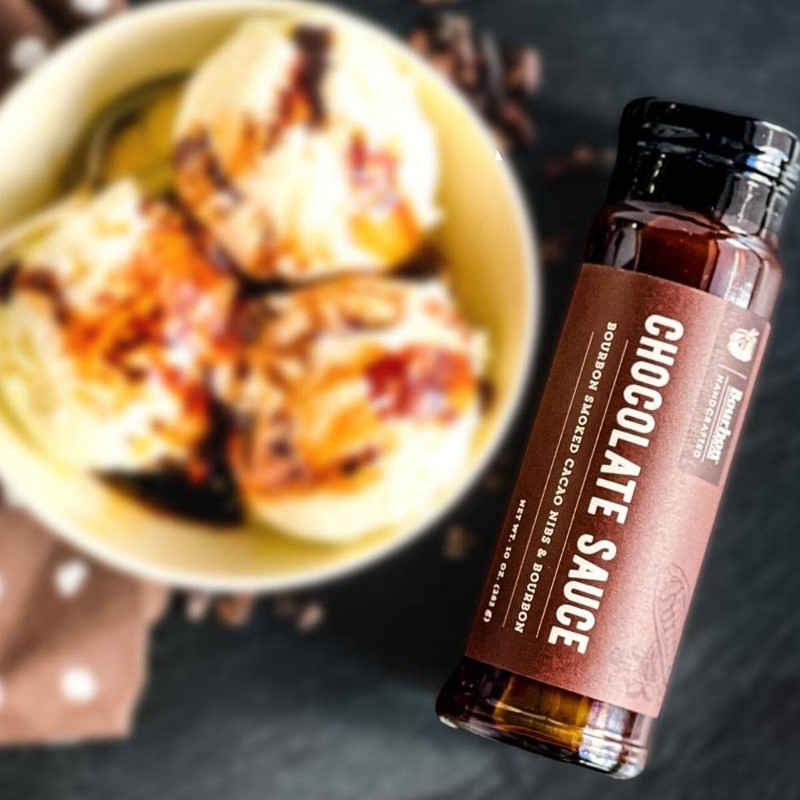 Chocolate Sauce with Bourbon and Bourbon Smoked Cacao Nibs
