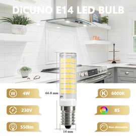 DiCUNO E14 LED Bulb, Cool White 6000K, 5W 550LM 50W Halogen Equivalent, E14 Small Edison Screw Bulb for Fridge/Cooker Hood, Non-dimmable, Pack of 2