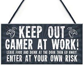 RED OCEAN Funny Sign Keep Out Gamer At Work Man Cave Door Wall Plaque Dad Gifts For Men