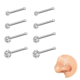 Kabwea Pack of 8 316L Steel Coloured Nose Piercing Studs, Nose Piercing, Helix Piercings, Nostril Piercing, Piercing Nose, 1.5 mm, 2 mm, 2.5 mm, 3 mm, Stainless Steel