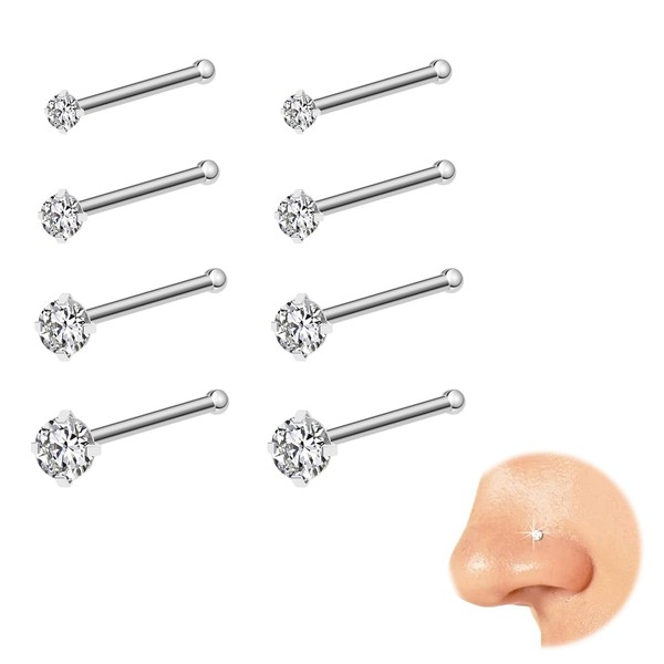 Kabwea Pack of 8 316L Steel Coloured Nose Piercing Studs,