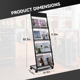 Floor-Standing Magazine Rack 4-Layer with Wheels, Brochure Display Stand for Exhibitions, Office, and Any Organization Requiring Information Display