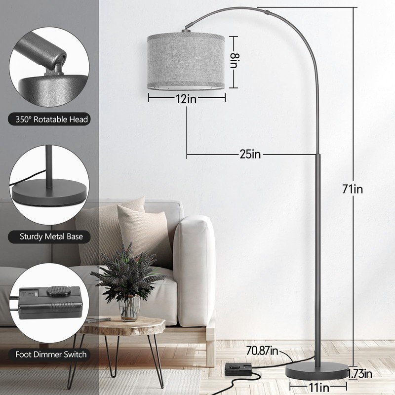 Arc Floor Lamp with Dimmer, Dimmable Floor Lamp for Living