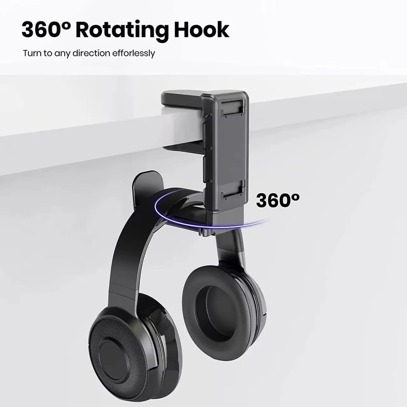 2-in-1 Headphone and Controller Holder for Gaming Desks – Rotating