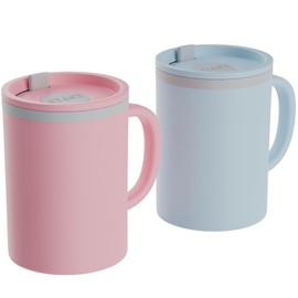 Copco Iconic - Taza de computadora aislada de doble pared de 12 onzas con tapa y asa, juego de 2, plástico reutilizable sin BPA, a prueba de derrames, apto para microondas y lavaplatos, boca ancha,