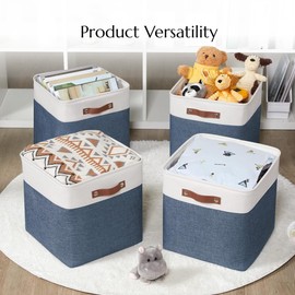 Classic Quintessentials Baskets for Storage Organizing Shelves, Closet, Collapsible Storage Bins for Clothes, Home, Office, Nursery, Toys (Blue and White)