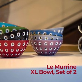 Guzzini - Le Murrine, Set of 2 Bowls - Red/White/Transparent, Diameter 12.5 x Height 5.6 cm | 300 cc - 279412147
