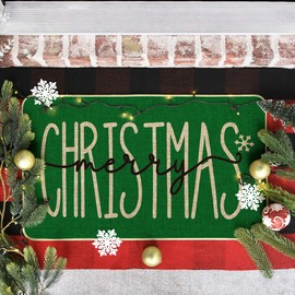 Artoid Mode Green Merry Christmas Doormat, Winter Home Decor Low-Profile Switch Rug Door Mat Floor Mat for Indoor Outdoor 17x29 Inch