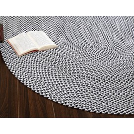 Super Area Rugs Tri-Color Cotton Farmhouse Braided Rug - Buffalo Check Black,White,Gray 4' Round Circle