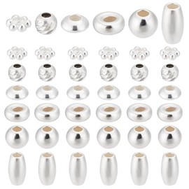PH PandaHall 6 estilos de abalorio de plata de ley 925 para hacer joyas, 60 abalorio espaciadoras de pulseras suaves y sueltas, suministros de abalorio para manualidades, anillos, arete, pulseras, 3-6mm de largo