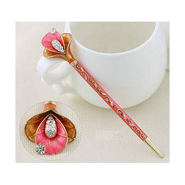 Fashion Hair Decorative Chinese Traditional Style Women Girls Hair Stick Hairpin Hair Making Accessory with Lotus 1pc/package (orange)