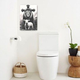 Crekviy Lion and Lamb Wall Art Lion of Judah Wall Decor Pictures Christian Canvas Prints Painting Religious Artwork Decoration for Bathroom Bedroom Living Room Framed Gifts 16"x24"