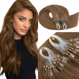 TESSHAIR Micro Loop Hair Extensions, 100% Remy Human Hair, Microlink Extensions, No Tangle & Smooth, 50 Strands 50g, 22 Inch #Light Brown