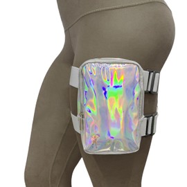 Holographic Thigh Bag | Carnival Leg Harness for Women | Outdoor Waist Pouch | J'ouvert Travel Leg Pack with Adjustable Colored Straps | Silver
