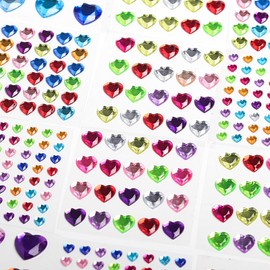 516PCS Heart Rhinestone Stickers 3D Self Adhesive Acrylic Heart Face Gems Stick on Bling Jewels Stickers for Valentine's Day Decor Wedding Eye Nail Hair Body Makeup DIY Crafts (6/10/12/18mm)