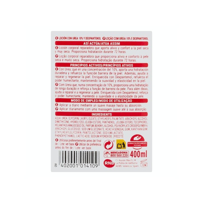 Body Lotion Repairs 400ml Deliplus Urea 10% and Dexpanthenol for