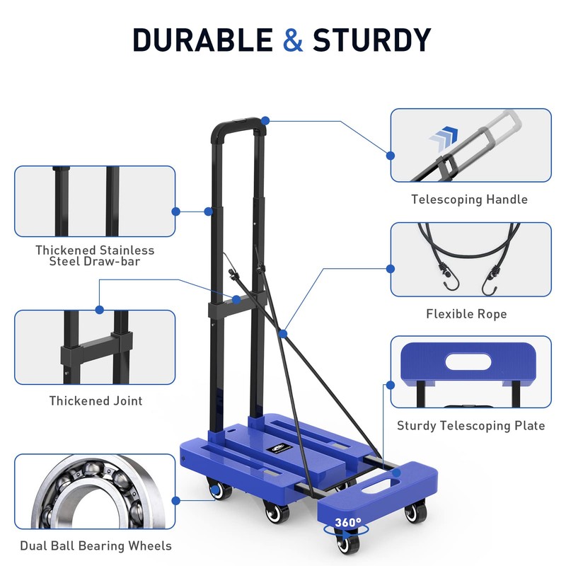 SPACEKEEPER Folding Hand Truck, 500 LB Capacity Luggage Cart, Portable