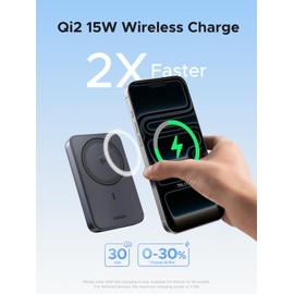 UGREEN Magnetic Power Bank Qi2 Certified 15W Fast Charging Wireless Battery Pack Slim 10000mAh Magsafe Portable Charger with 20W USB-C for iPhone 17/16/15/14/13/12 Series Black