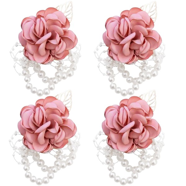 Ainvhh 4 PCS Rose Wrists Flower with Pearl Bracelet Wedding