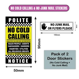 Pack of 2 Mixed Size of No Junk Mail or Cold Callers Sticker for Letterbox No Cold Callers Sticker for Front Door Waterproof for Highly Indoor Outdoor
