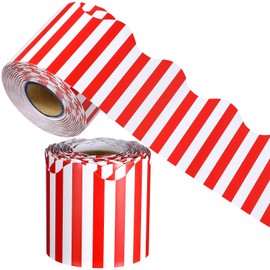 65 Feet Scalloped Bulletin Board Border Red and White Border Self Stick Scalloped Striped Classroom Borders Wavy Line Border for Bulletin Board Cork Board Desk Classroom Decor