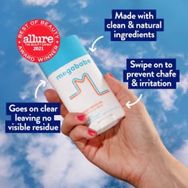 MegaBabe Thigh Rescue Anti Chafe Stick with Aloe, Pomegranate and Grapeseed Oil (MegaBabe Thigh Rescue Anti Chafe Stick con aloe, granada y aceite de semilla de uva)