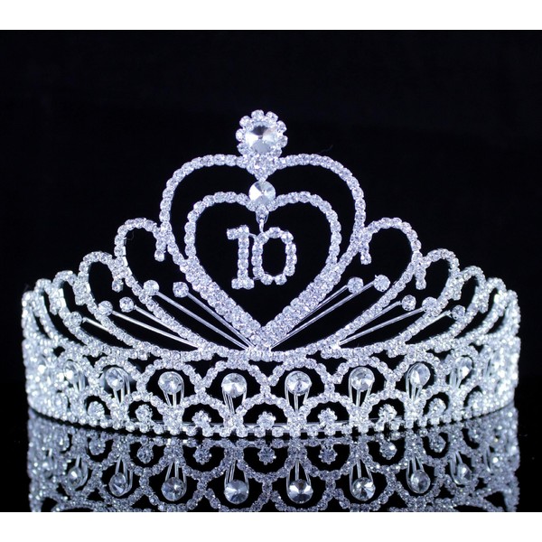 Number 10 10th Birthday Party Clear White Austrian Rhinestone Metal Girl Girl's Princess Tiara Crown With Hair Combs Jewelry Headband Headpiece T890 Silver