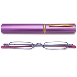 VEVESMUNDO Compact Reading Glasses Women Men Mini Slim Narrow Pocket Portable Readers with Metal Case