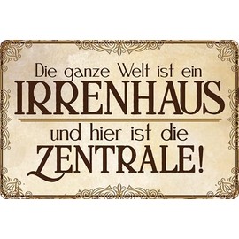 30 x 20 cm metal sign, funny saying, office sign, decorative gift: The whole world is a madhouse and here is the centre!