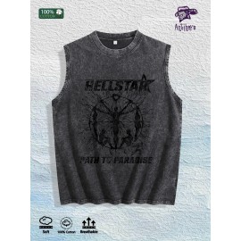 Hellstar Path to Paradise Graphic Washed Vest US Warehouse 3 Colors Cotton TankSize: M, Color: Black