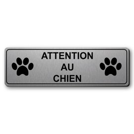 Mygoodprice Personalisierbares Schild mit Logo, Aufschrift "Attention au au Hund", 13 x 4 cm, Schwarz, gebürstetes Aluminium, gebürstetes Aluminium
