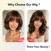 Brown Highlights Wig with Bangs for Women,12 Inch Wavy Bob