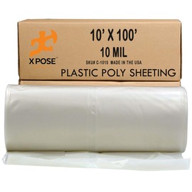 Poly Sheeting - 10x100 Feet Heavy Duty, 10 Mil Thick Frosted Plastic Tarp Waterproof Vapor and Dust Protective Equipment Cover - Agricultural, Construction and Industrial Use - by Xpose Safety
