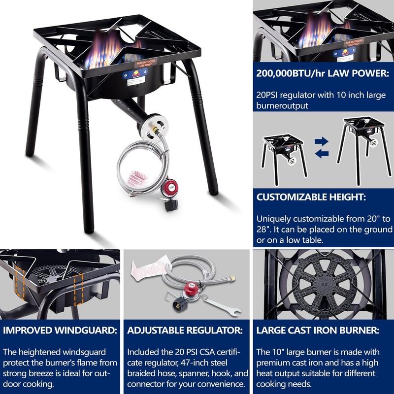 ARC 200,000BTU Propane Outdoor Burner Camp Stove Gas Burner,with Removable