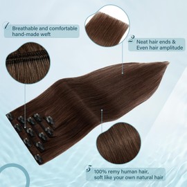 Elailite Real Hair Clip-In Extensions, #4 Medium Brown, 5 Wefts, Remy Hair Extensions with 12 Clips, 40 cm - 60 g, Straight Hairpieces, Natural Hair Extension for Women