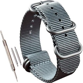 MZBUTIQ 26mm Grey Nylon Watch Strap Heavy Nylon Men's Wrist Watch Band Replacement 5 Rings