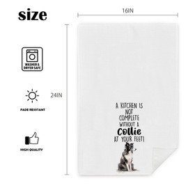 Zeghk Funny Collie Dog Decorative Kitchen Towel Dish Towels, A Kitchen is Not Complete without A Collie at Your Feet, Border Collie Dog Decor, Border Collie Gifts for Women 16x24 inch