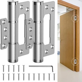 5" Self Closing Door Hinges, Non Mortise Door Hinge, Soft Close Door Hinges with Silent Hydraulic Buffering for Interior, Laundry Rooms, Bedrooms Door (2PCS, Silver)