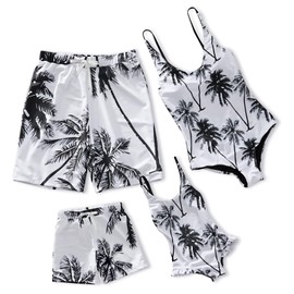 IFFEI Mommy and Me Family Matching Swimsuits Coconut Tree Printed One Piece Summer Sporty Monokini Bathing Suits Girls: 2Y