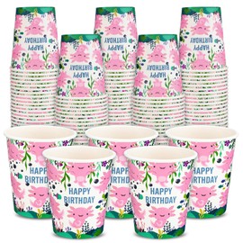 Jingmore 50 Pcs Pink Axolotl Birthday Party Supplies 9 oz Pink Axolotl Paper Cups Disposable Reptile Animals Tableware Party Decorations Favors for Baby Shower