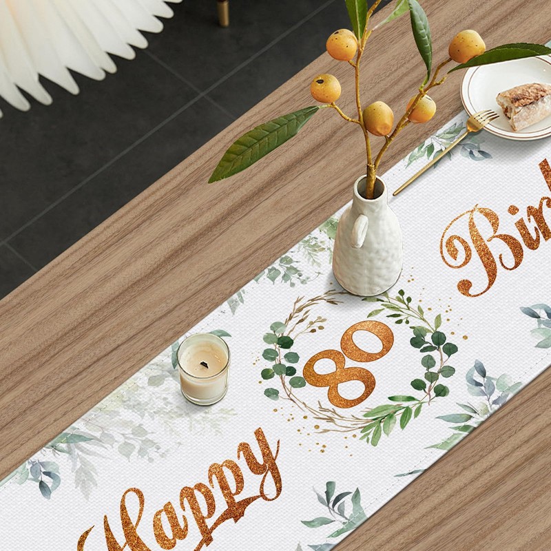 BEKOIUP Happy 80th Birthday Table Runners Green, 80th Birthday Table