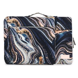 SANFAN 360° Protective 3 Pockets Laptop Sleeve Case Bag with Handle for MacBook Air 15 inch,MacBook Pro 16 inch and 15.6 inch Screen Laptop (Black Marble)