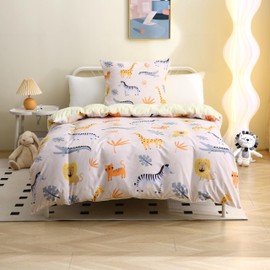 MUSOLEI Children's Bed Linen 135 x 200 cm Girls Children's Bed Linen Boys Animals Forest Animals Lion Crocodile 3D Print Microfibre Duvet Cover 1 Pillowcase 80 x 80 cm Bedding Set for Single Bed,