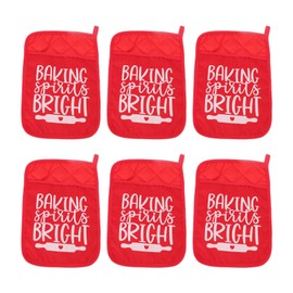 6Pcs Christmas Pot Holders with Pocket Heat Resistant Hot Pad Oven Mitts Cookie Bag Christmas Pot Rack Baking Kit
