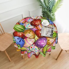 BETGINY Happy Easter Tablecloth 70x70 Inch Round Spring Bunny Eggs Colorful Rabbit Table Covers Table Cloth Wrinkle Resistant Rustic Tablecloth for Home Dining Room Party Decor